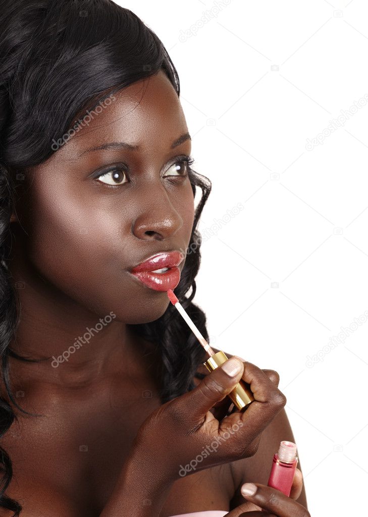 African beautiful woman with lip gloss