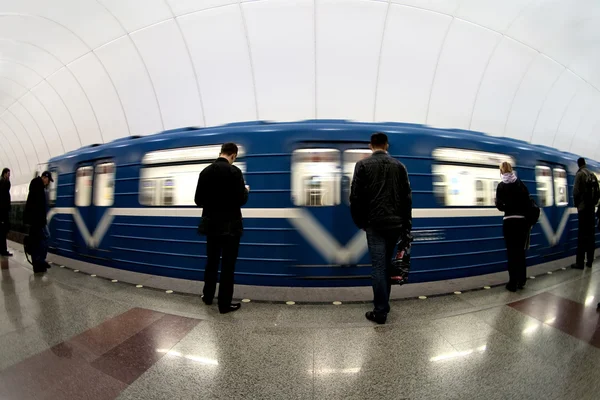 stock image Subway train in fisheye lens