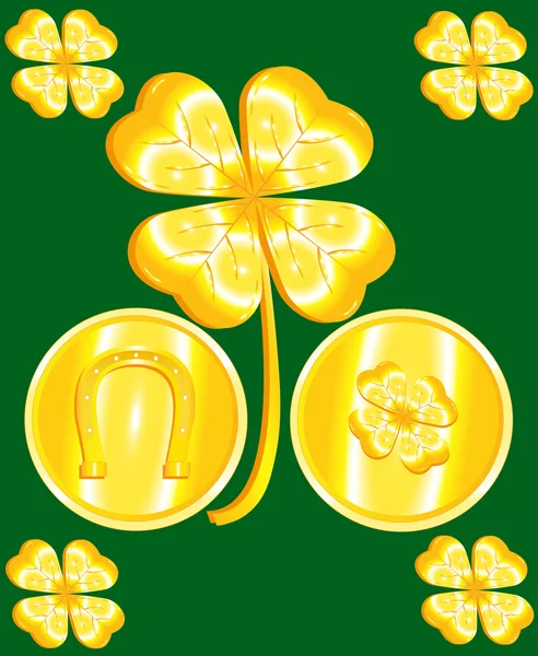 St. Patricks Day Klee und Gold — Stockvektor