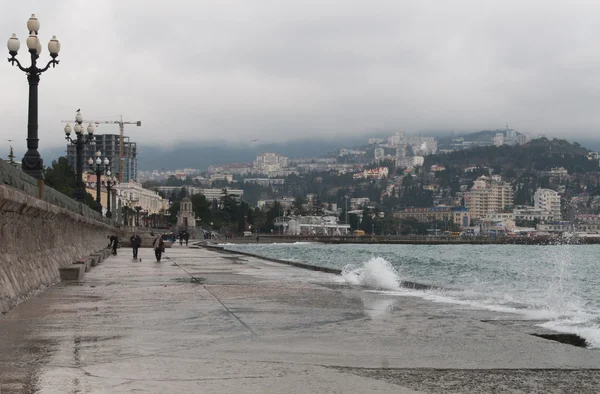 stock image Quay of the city of Yalta during a storm