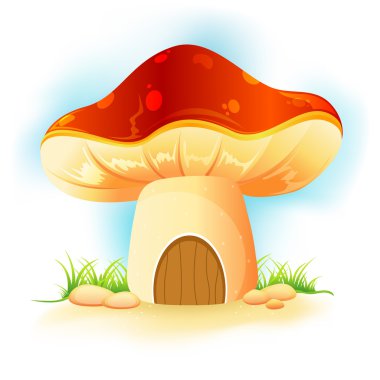 Mushroom home in garden clipart