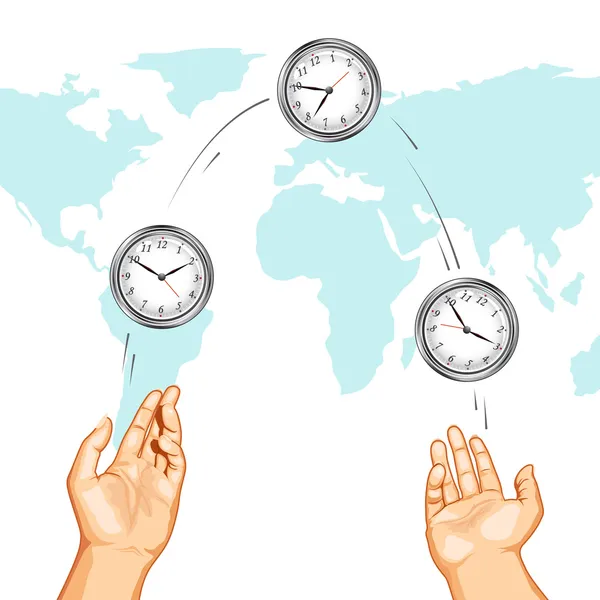 Saati gösteren uluslararası kez hokkabazlık el — Stok Vektör