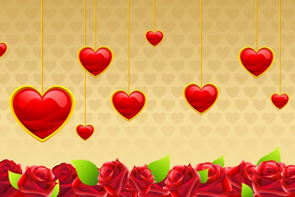 Valentine kort med hängande hjärtan — Stock vektor