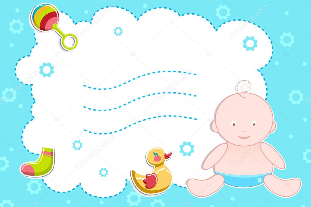Baby with Toys sitting on Abstract background