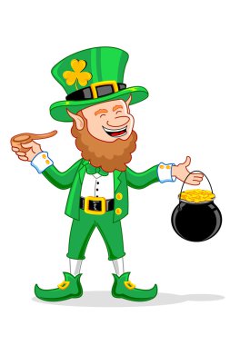 Leprechaun with Smoking Pipe and Gold Coin Pot clipart