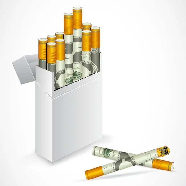 Caixa de cigarro do dólar — Vetor de Stock