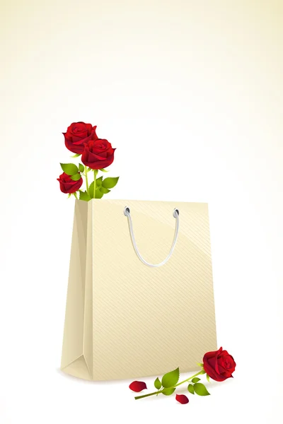 ショッピング バッグにバラ — ストックベクタ