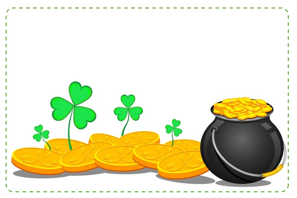 Moneda de oro Pot of Saint Patrick Day — Vector de stock