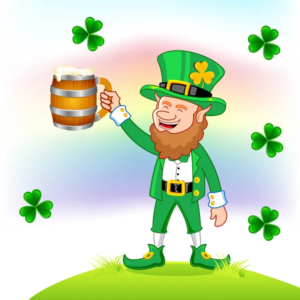 Leprechown with beer magg — ストックベクタ