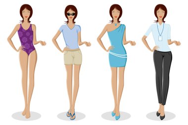 Urban Lady in Different Dresses clipart