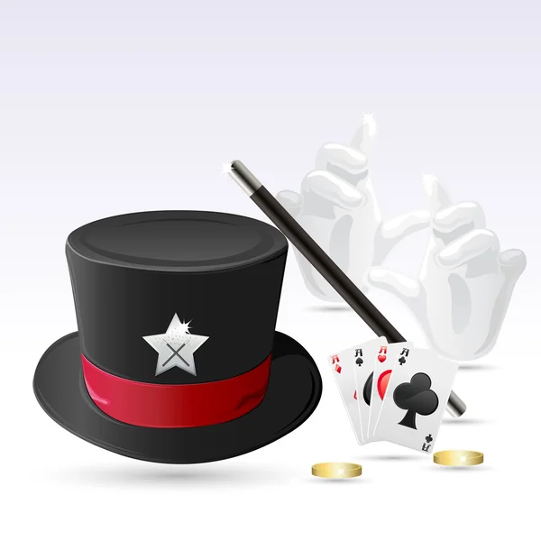 Chapeau magique avec baguette — Image vectorielle