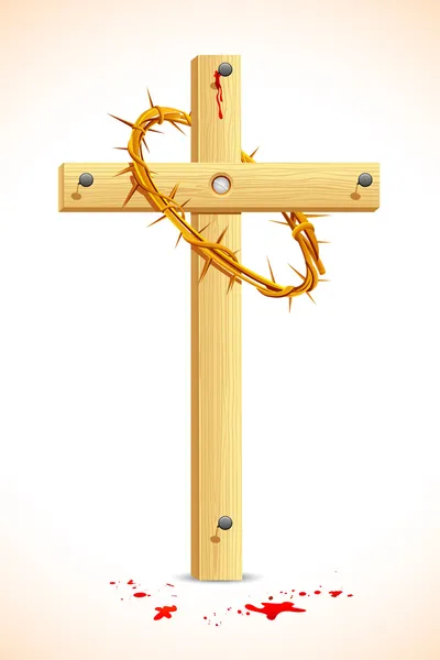 Терновый венец на деревянном кресте — стоковый вектор