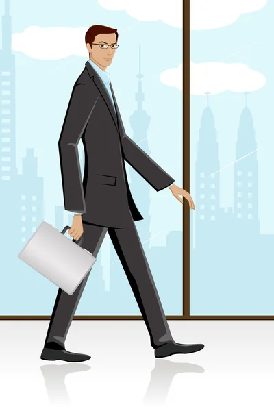 Homme marchant avec mallette — Image vectorielle
