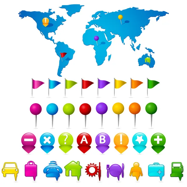 Mapa świata z gps ikony — Wektor stockowy