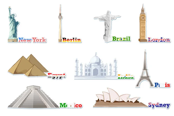 Set di monumento famoso in tutto il mondo — Vettoriale Stock