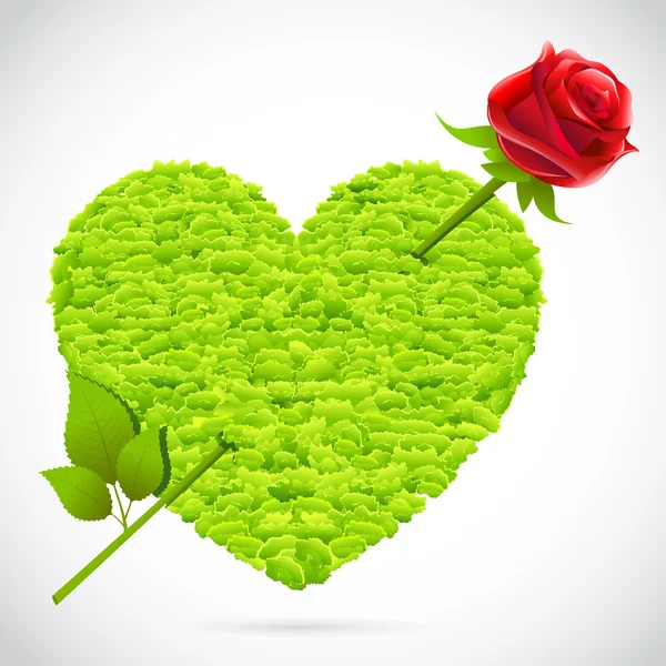 Χόρτο καρδιά με τριαντάφυλλο βέλος — Διανυσματικό Αρχείο