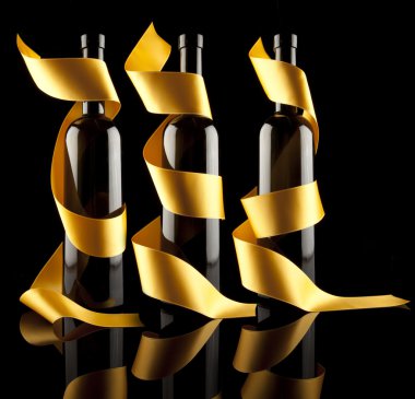 Gold ribbons around bottles clipart