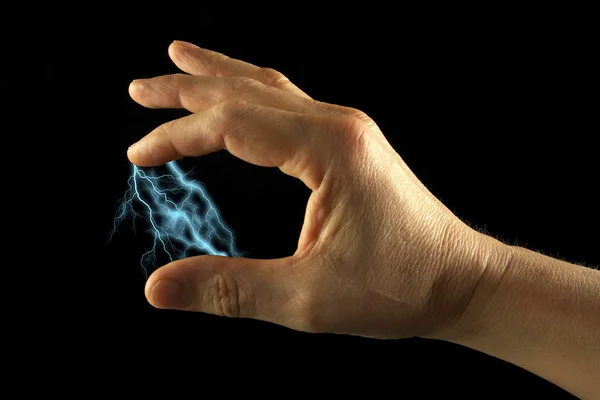 Lightning between two fingers. — Stock Photo, Image