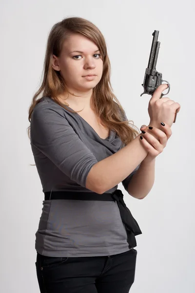 총을 가진 소녀 — 스톡 사진