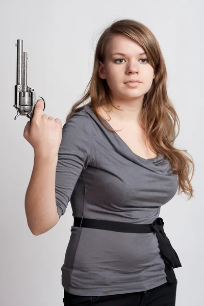 Gadis dengan pistol — Stok Foto