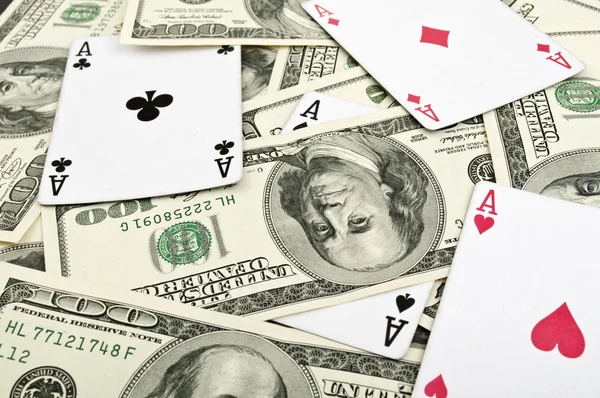 Four aces and 100 dolars — Stock Photo, Image