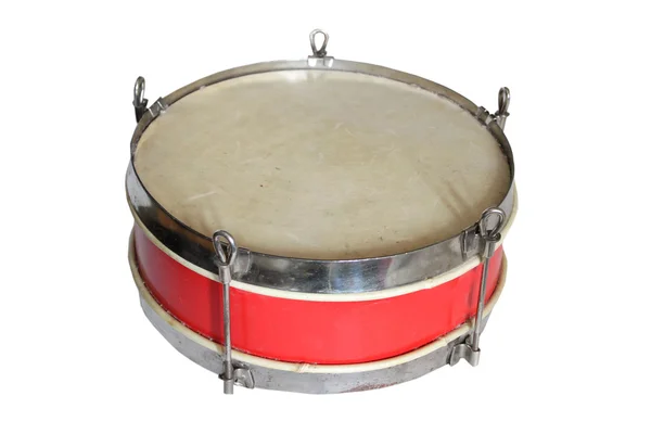 Červená kůže bubnu přes bílý. — Stock fotografie