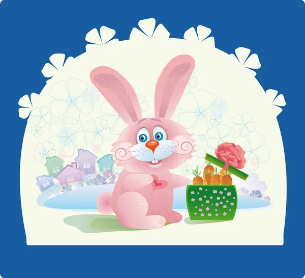 Pink rabbit with a gift — Stock Vector