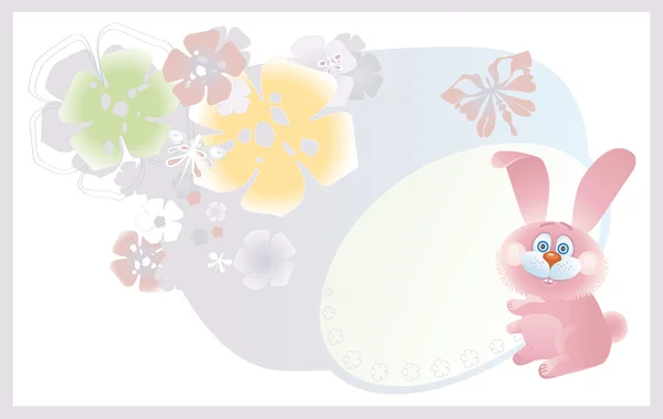Conejito rosa con flores — Vector de stock