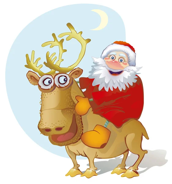 Babbo Natale su una renna — Vettoriale Stock