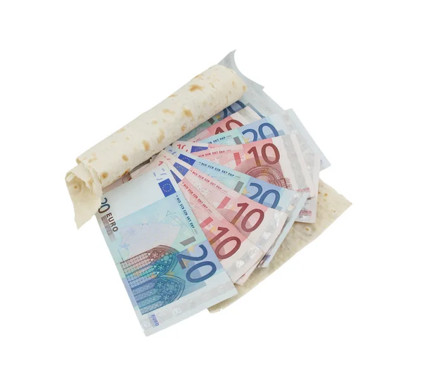 Lavash and euro banknotes — Stock Photo, Image