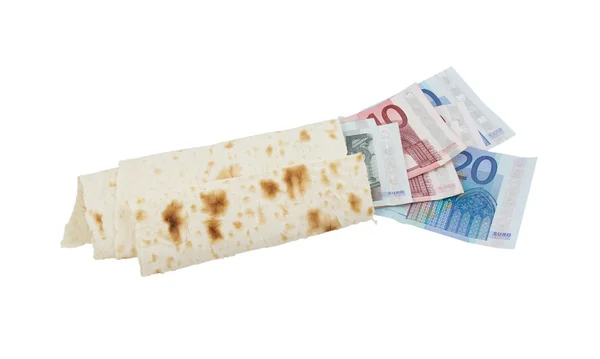 Lavash con euros — Foto de Stock