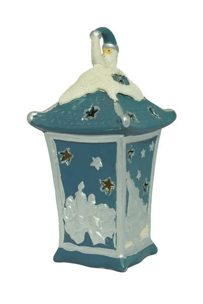 Modrý keramický svíčku svítilnou — Stock fotografie