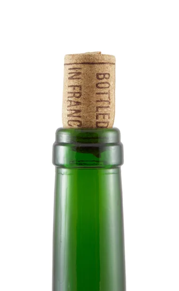 Bottleneck and cork with inscription "bottled in France" — Stock Photo, Image