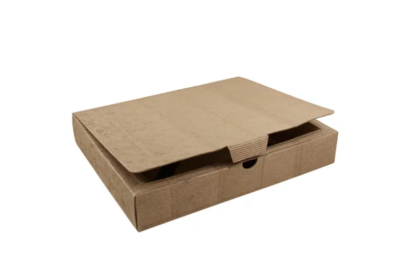 Caixa ligeiramente aberta feita de papelão ondulado — Fotografia de Stock