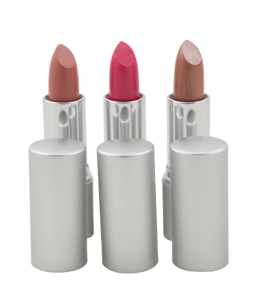 Three open lipsticks, close-up — Stock Photo, Image