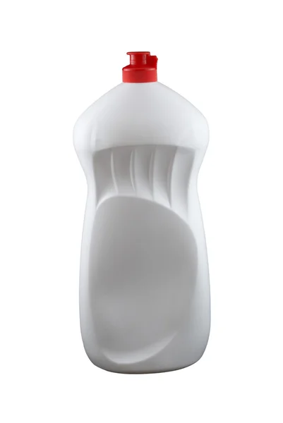 Bottiglia di plastica bianca con coperchio rosso — Foto Stock
