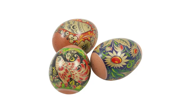 Três ovos de Páscoa isolados em um branco — Fotografia de Stock
