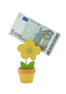 5 euro banknote in a holder in the form of flower pot clipart