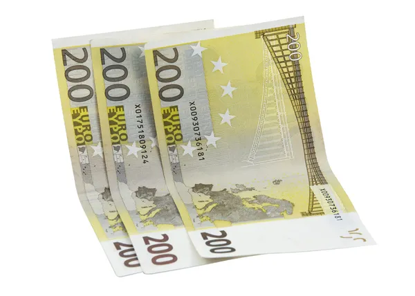 Банкноты в 200 евро поверх белых — стоковое фото
