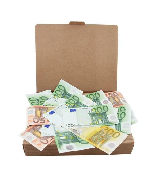 Eurobankbiljetten in een doos — Stockfoto