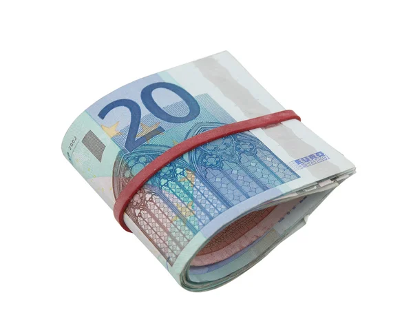 Eurosedlar som rullade på en vit — Stockfoto
