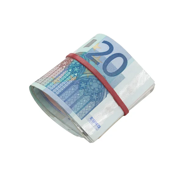 Notas de euro enroladas com borracha — Fotografia de Stock