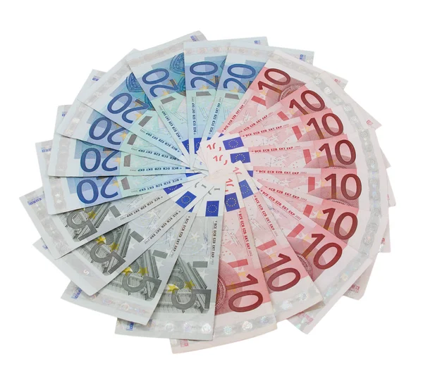 Vijf, tien en twintig eurobankbiljetten — Stockfoto