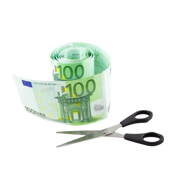 Wc-papier gemaakt van euro en schaar — Stockfoto