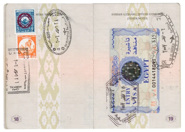 Паспорт с египетскими визами и штампами — стоковое фото