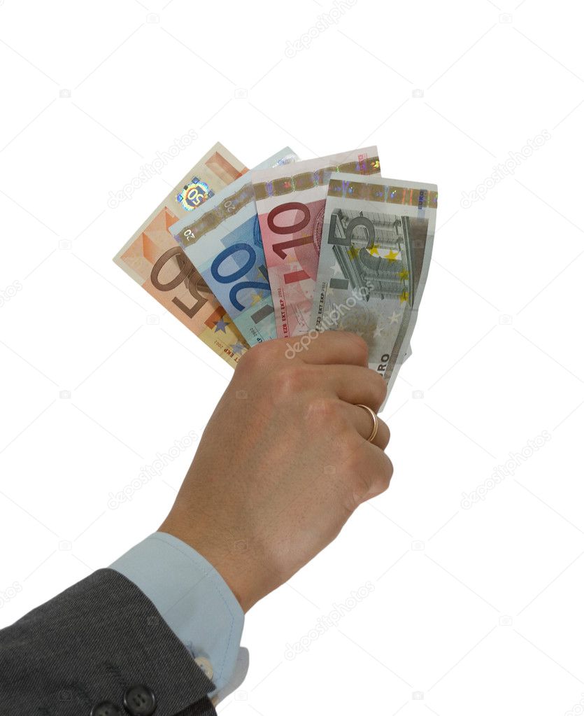 Money in a hand isolated on a white