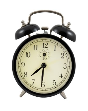 Retro alarm clock showing 7 hours and 30 minutes clipart