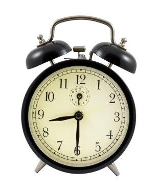 Retro alarm clock showing 8 hours and 30 minutes clipart