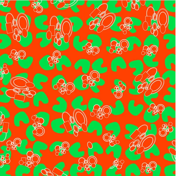 Dekorativní zelený květinový na pozadí abstraktní červená s bílou kresbu — Stockový vektor
