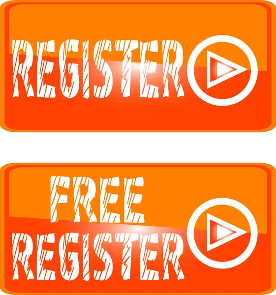 Registro botón web signo naranja — Vector de stock